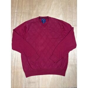 Saddlebred Mens V Neck Argyle Sweater Burgundy Size Medium 100 Cotton